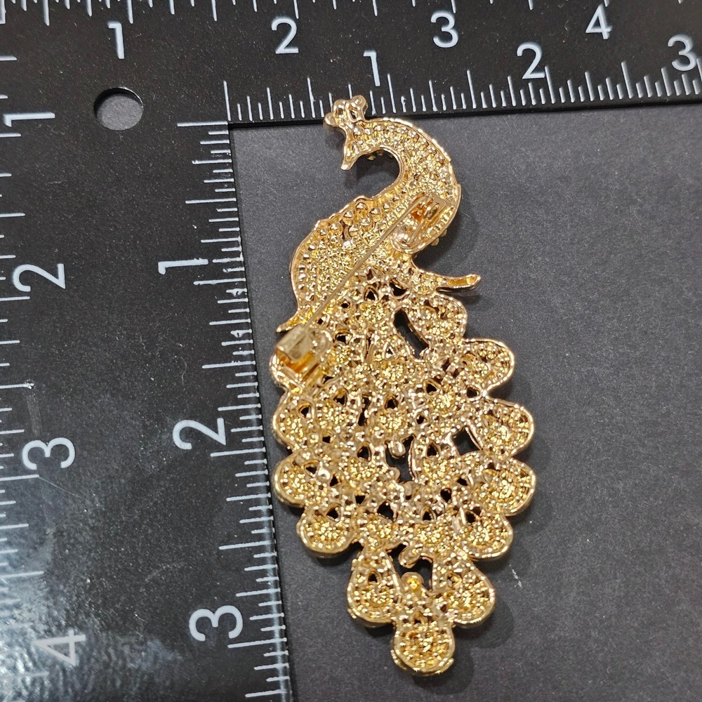 LARGE Rhinestone Peacock Brooch Women Multicolor Gold Tone Statement Broch - Picture 5 of 5